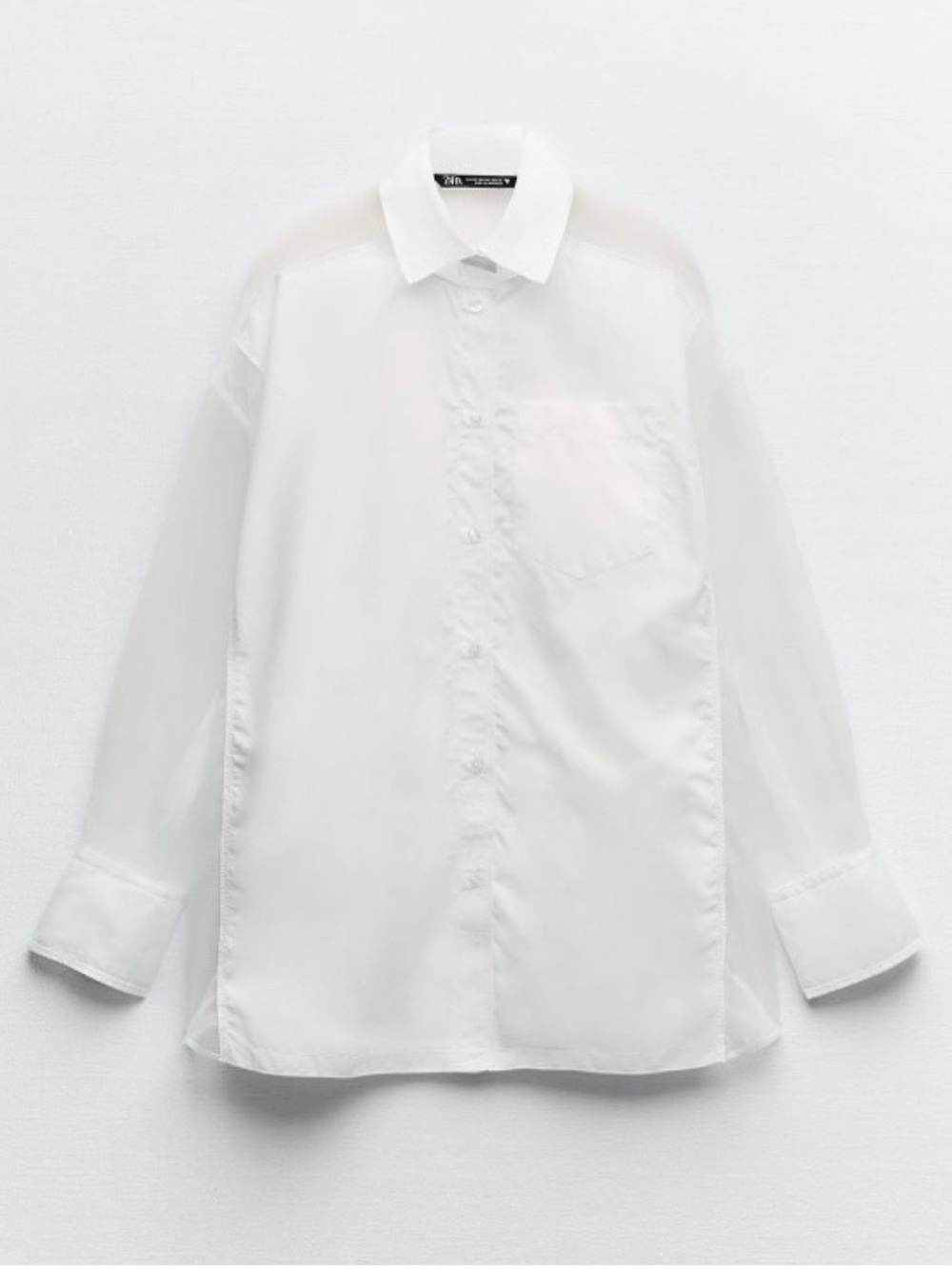 Zara Classic White Semi-sheer organza Button-Up Blouse